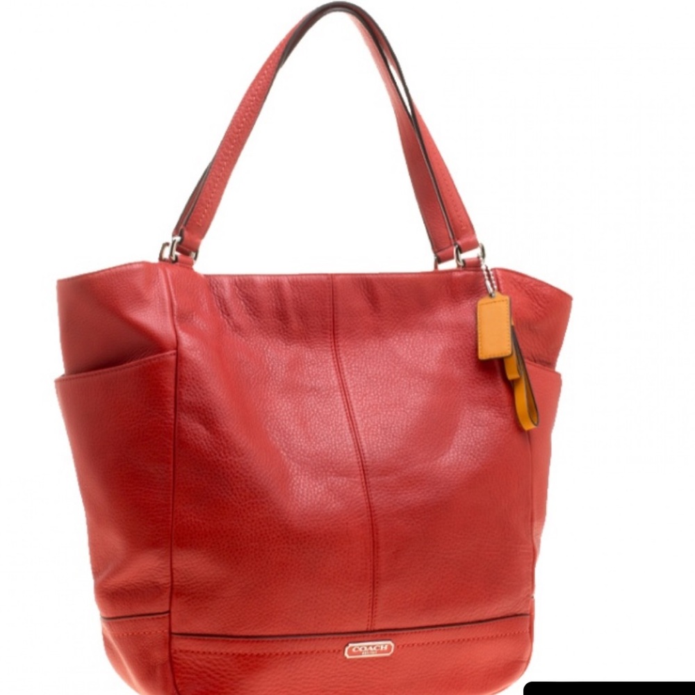 COACH F23662 Vermillion/Red PARK Pebble Grain Leather North/South Tote Bag